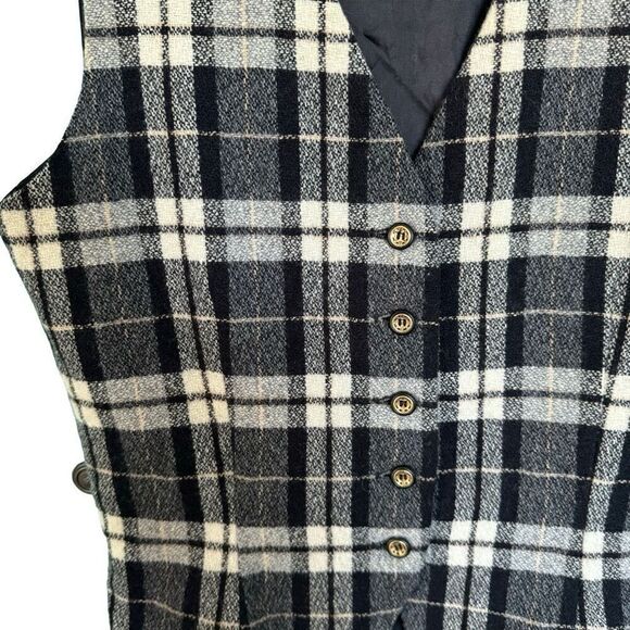 Vintage Hunter Club Wool Blend Plaid Vest Women Size 8 Gray Black Lightweight - Picture 6 of 6